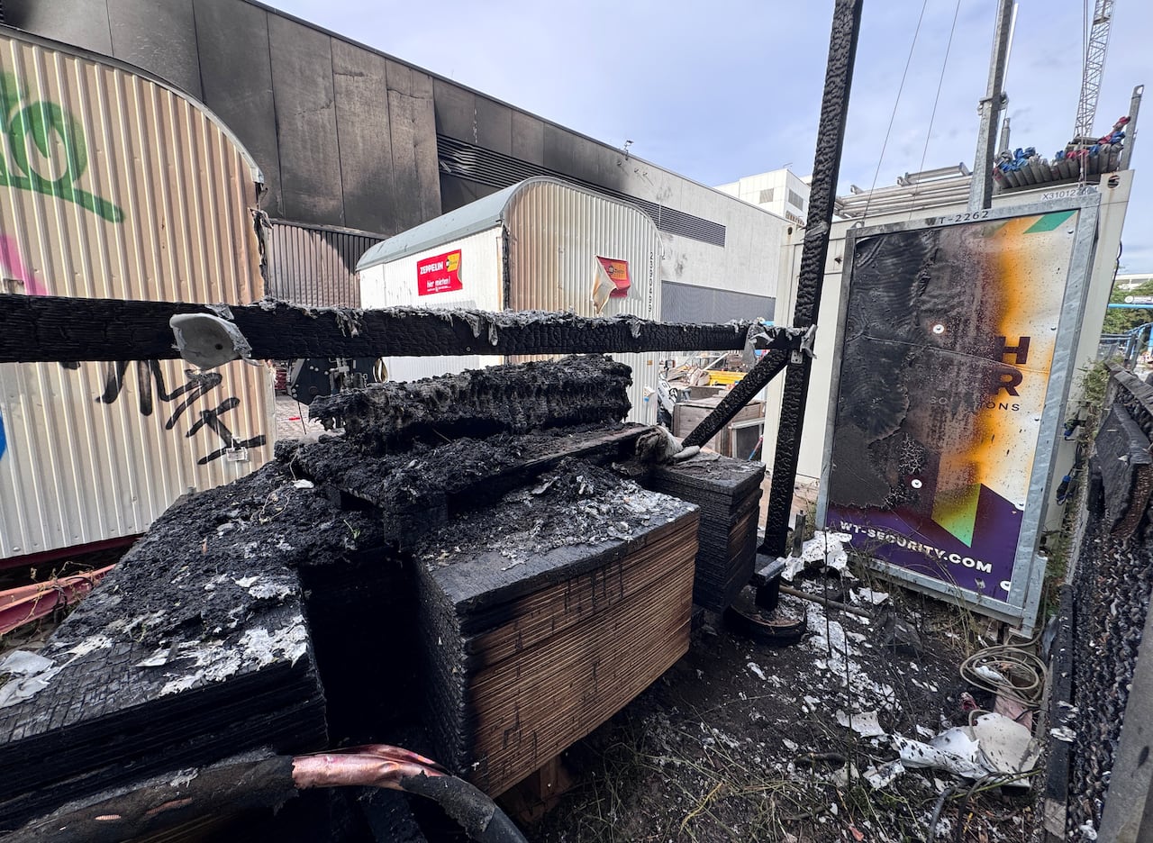 The fire-damaged remains of a power substation.