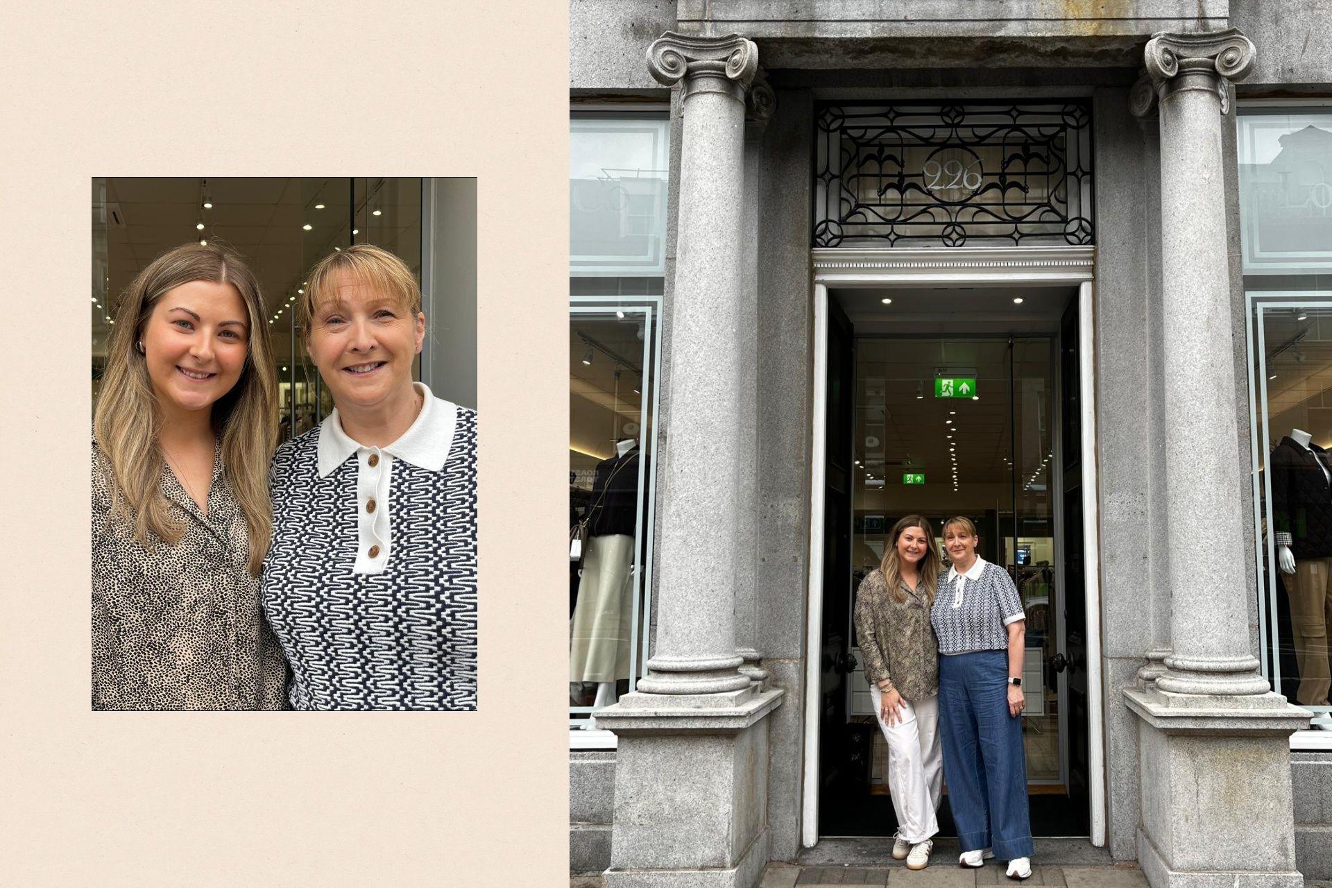 Lauren Reid and her mother Rose  pose in front of their boutique shop.