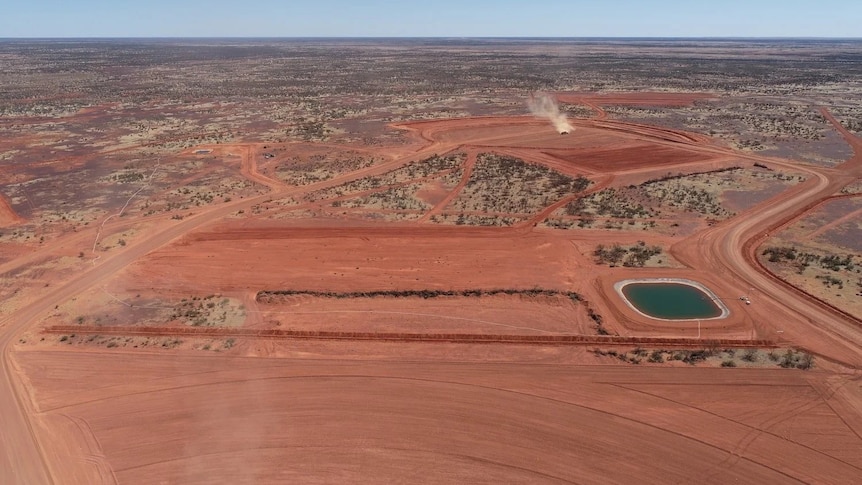 An overhead view of a mine site.