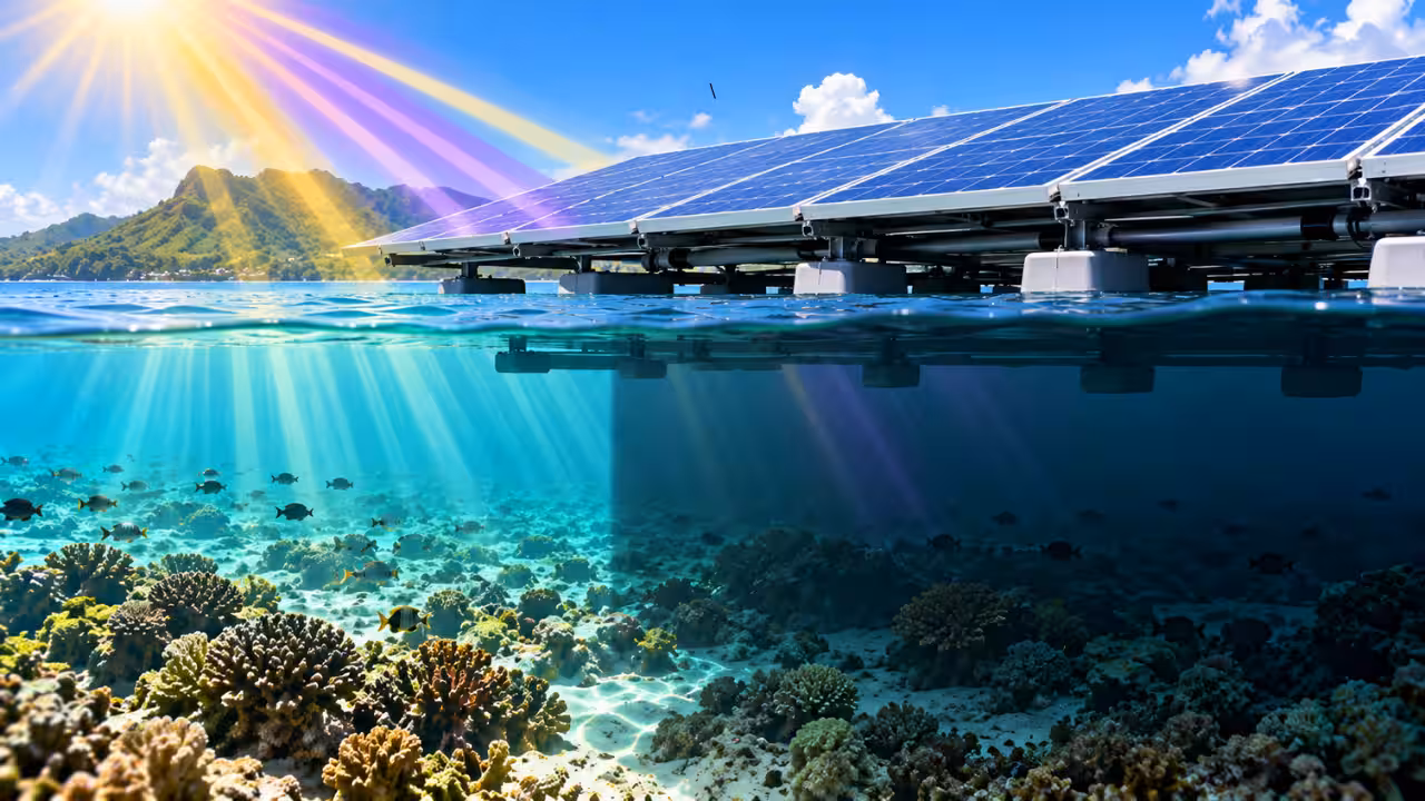 How did floating solar platforms reduce UVA and UVB radiation