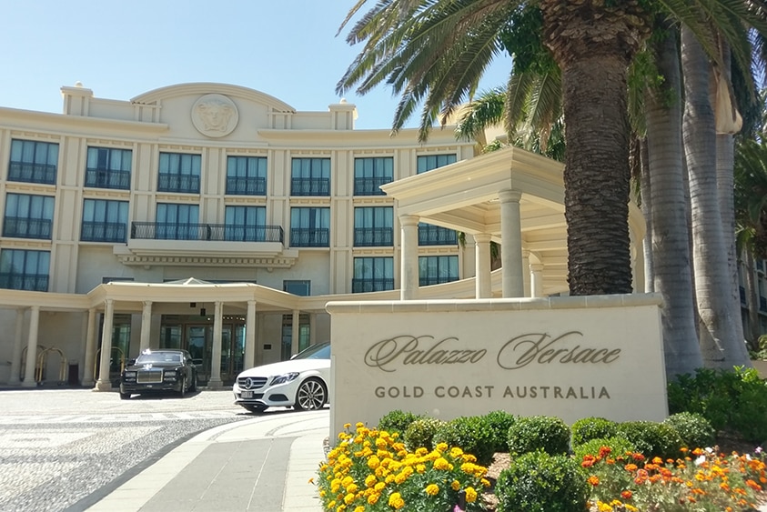 The Palazzo Versace Hotel on the Spit, Gold Coast. It's a lavish-looking building 