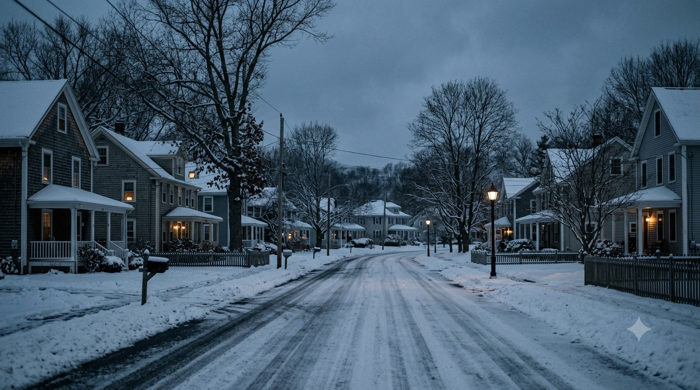 AI generated image of the street on which Patrick Clancy and Lindsay Clancy lived in Duxbury.