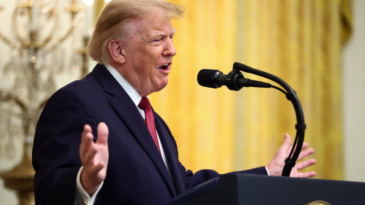 U.S. President Donald Trump speaks as he hosts a Hispanic Heritage Month reception in the East Room at the White House in Washington, D.C., US, September 30, 2026.