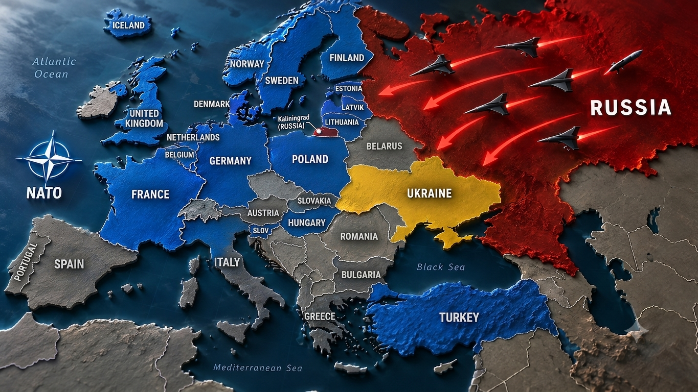 Map of Europe: NATO, Ukraine, and Russia
