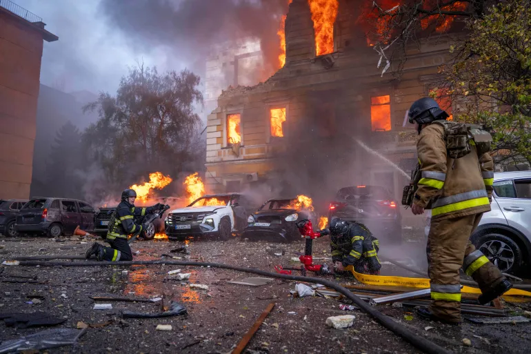 Aftermath of a Russian drone attack in Kyiv