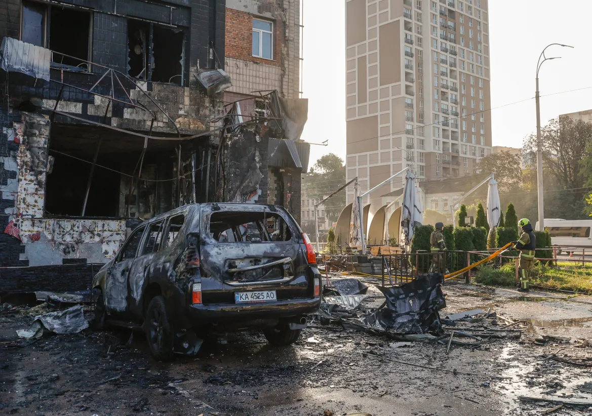 Aftermath of a Russian drone attack in Kyiv