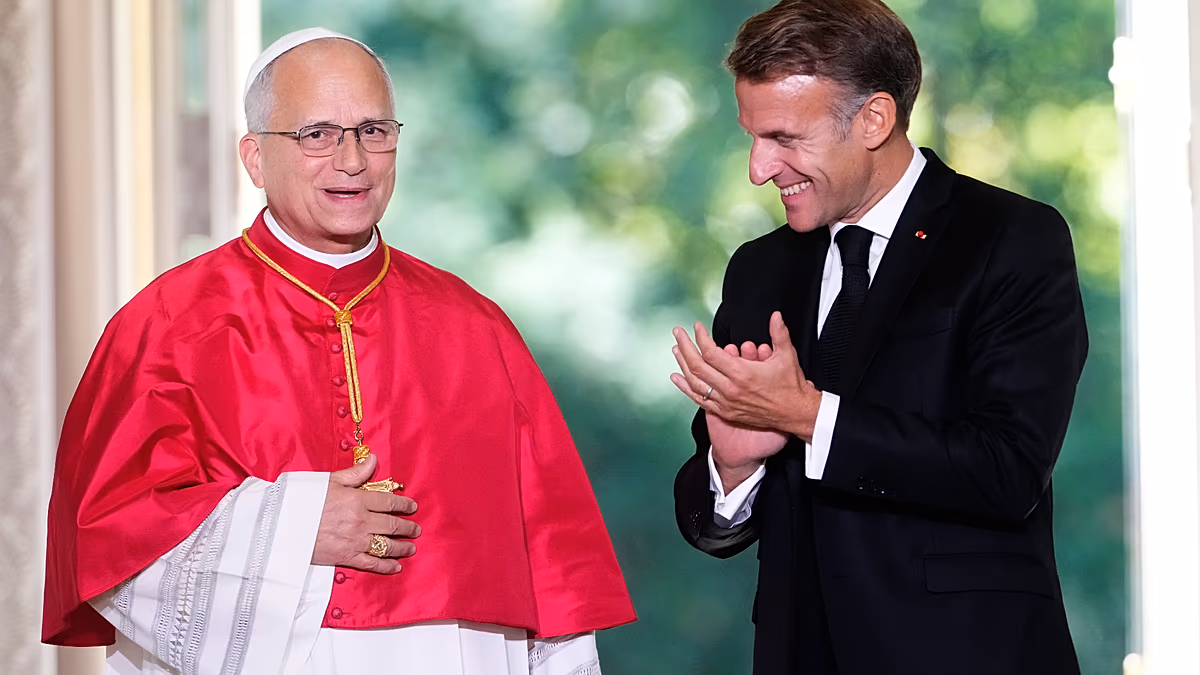 Emmanuel Macron and Pope Leo XIV set out clashing world views at first meeting in France