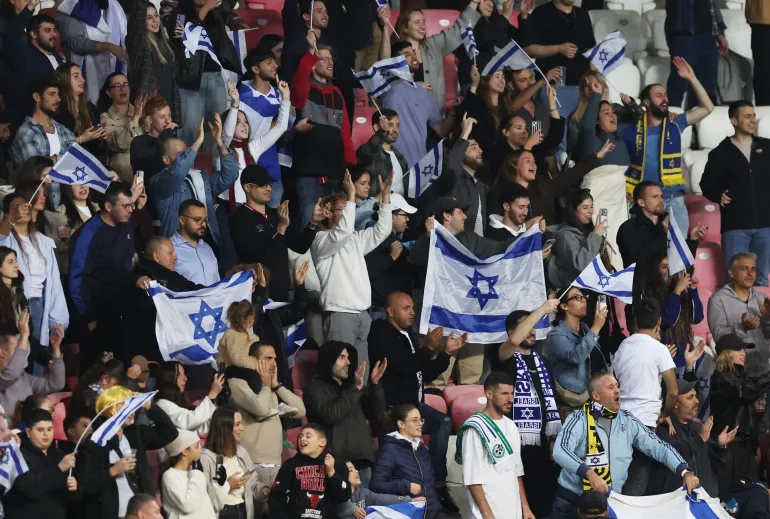 Soccer Football - Nations League - Group B3 - Israel v Republic of Ireland - Nagyerdei Stadion, Debrecen, Hungary - September 27, 2026 Israel fans with flags after the match REUTERS/Bernadett Szabo