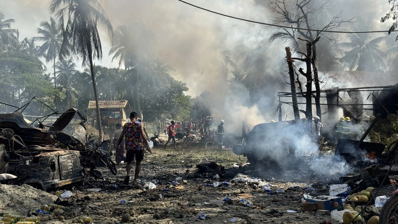Dozens dead in airstrike on market in Myanmar