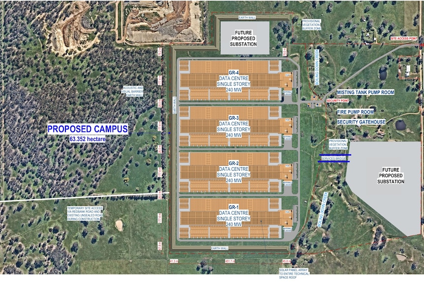 An architect's plan of a proposed hyperscale data centre in regional NSW. 