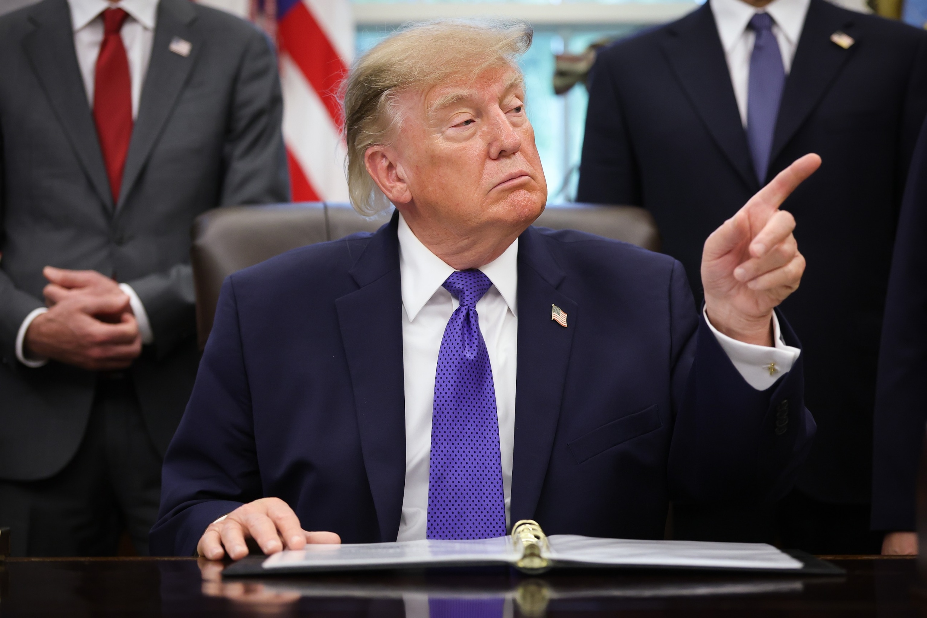 President Donald Trump answers questions from reporters during an announcement in the Oval Office at the White House, September 28, 2026 in Washington.Kevin Dietsch/Getty Images