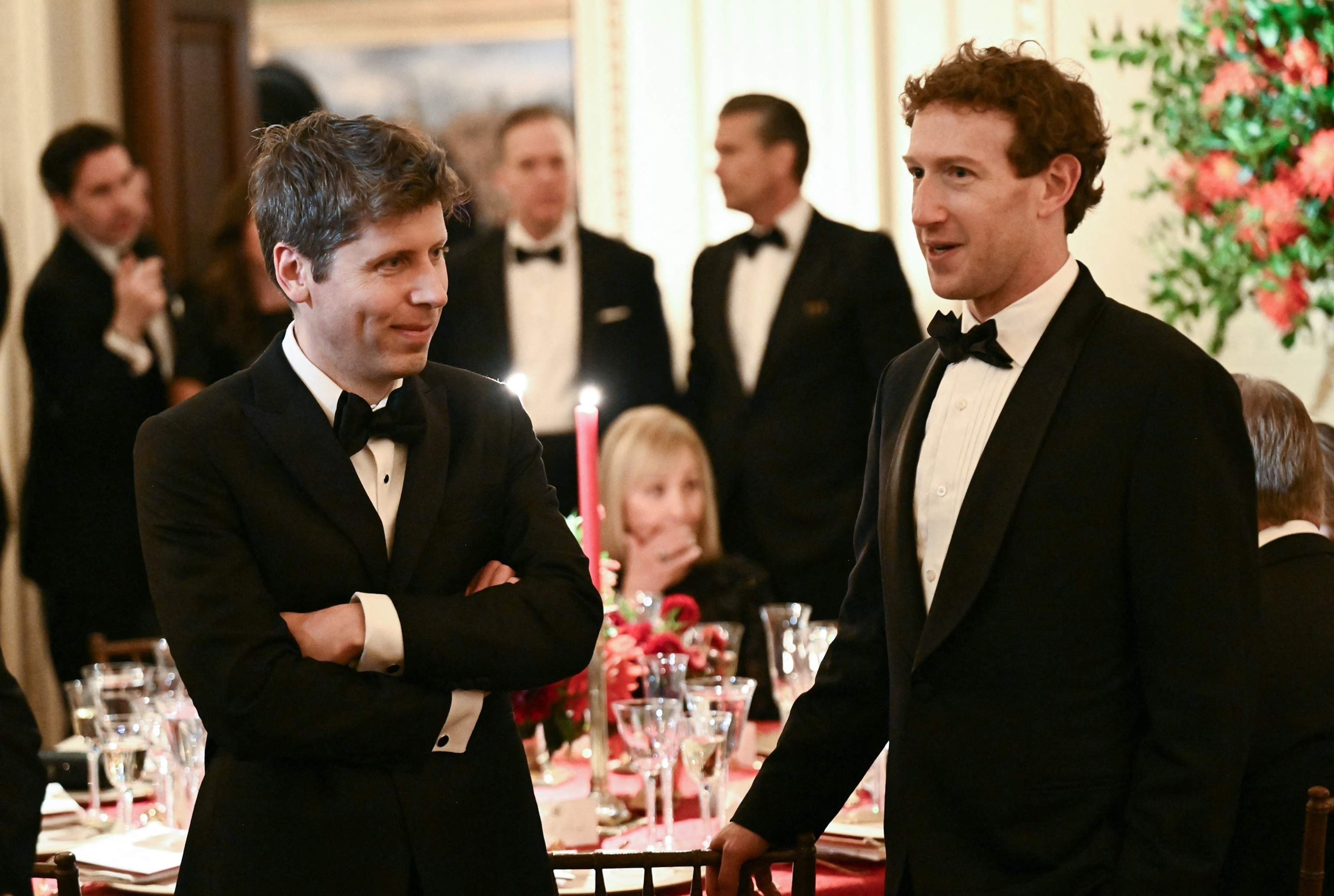 OpenAI CEO Sam Altman and Meta CEO Mark Zuckerberg attend a state dinner hosted by President Donald Trump for Chinese President Xi Jinping in the East Room of the White House in Washington, September 24, 2026.Brendan Smialowski/AFP via Getty Images