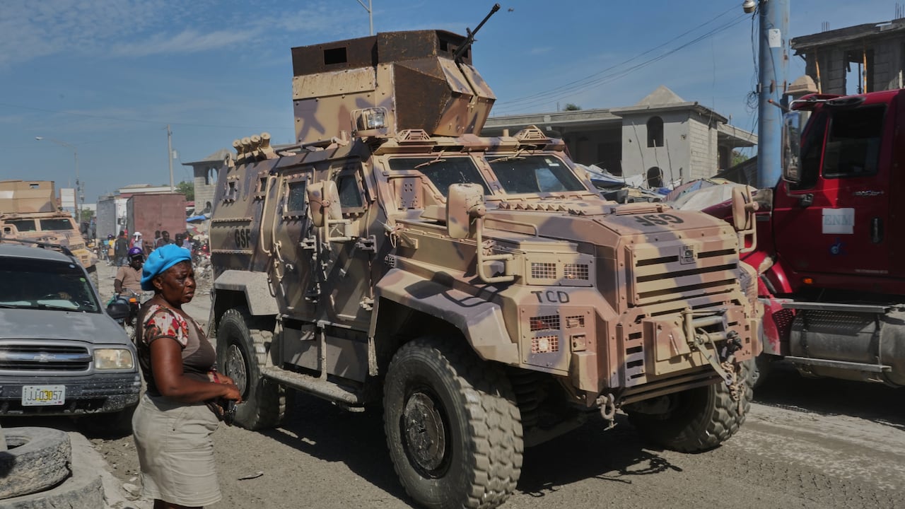 An armoured police vehicle on patrol in Port-au-Prince, Haiti.