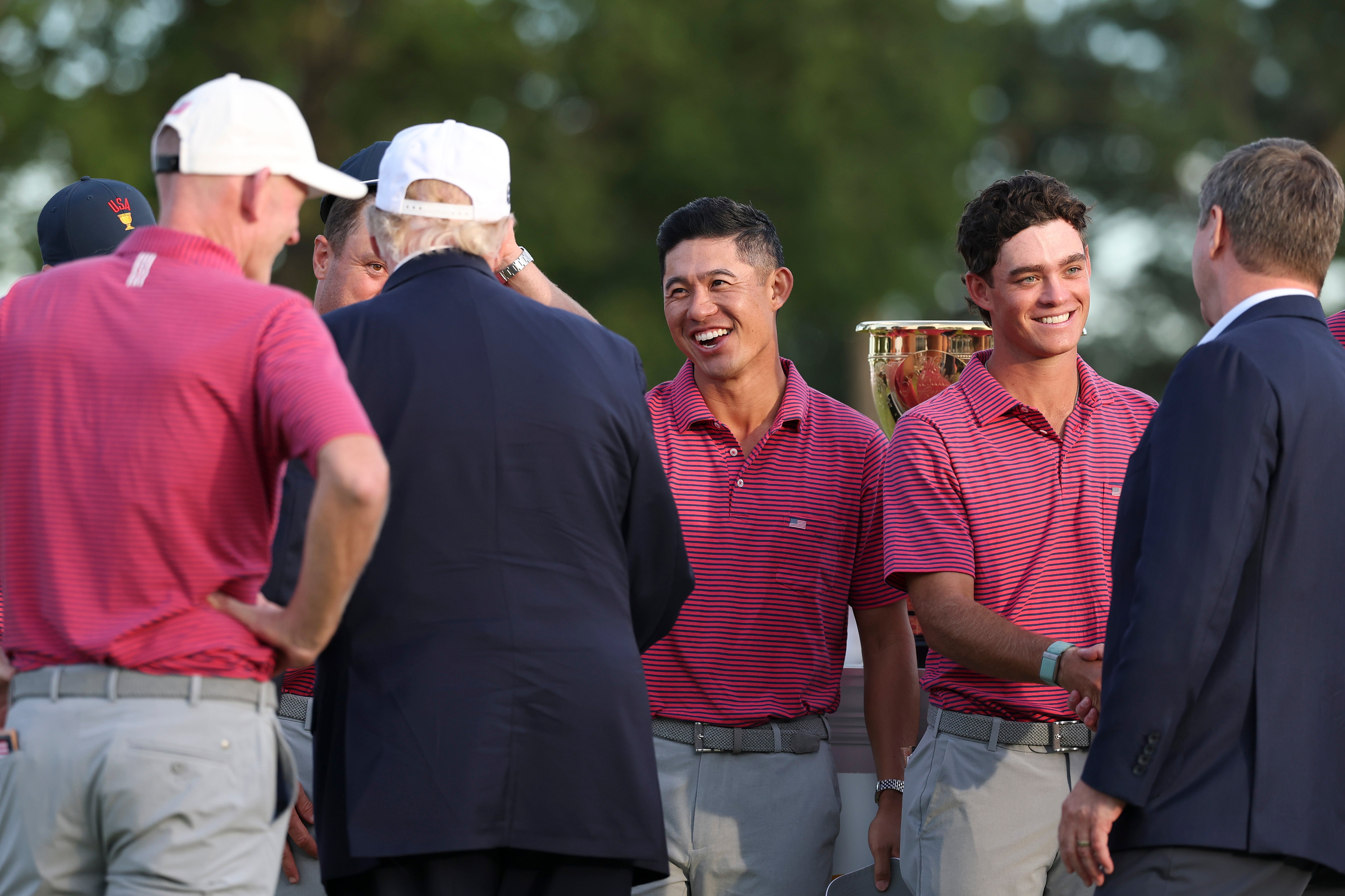 Cameras caught Trump joking around with victorious Team USA golfers on Sunday