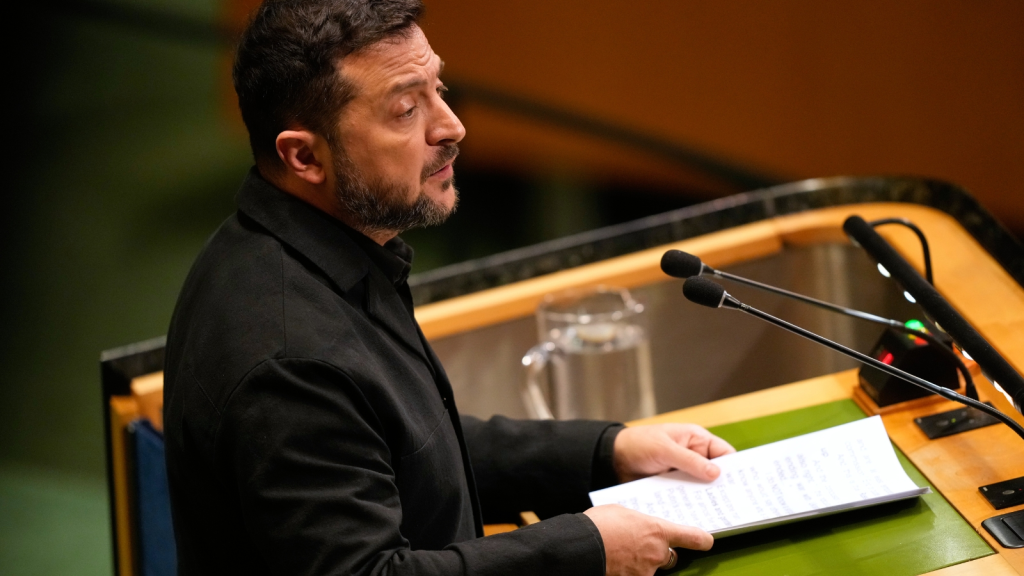 Ukraine's President Volodymyr Zelenskyy speaks during the 81st session of the United Nations General Assembly at United Nations headquarters, Wednesday, September 23, 2026. (AP Photo)
