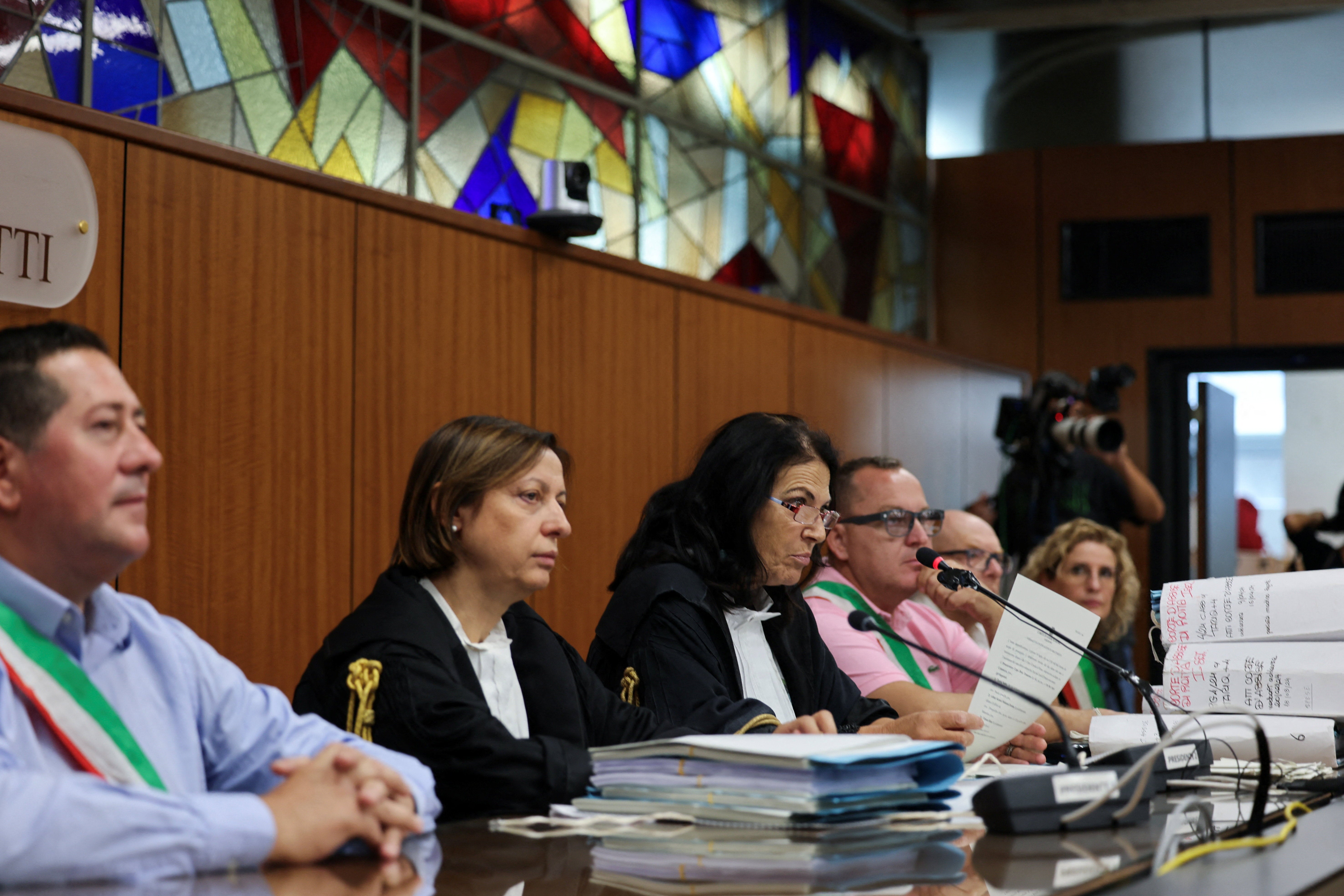 The presiding judge of the court, Paola Roja, speaks on the day of the verdict in the trial of four Egyptian security officers