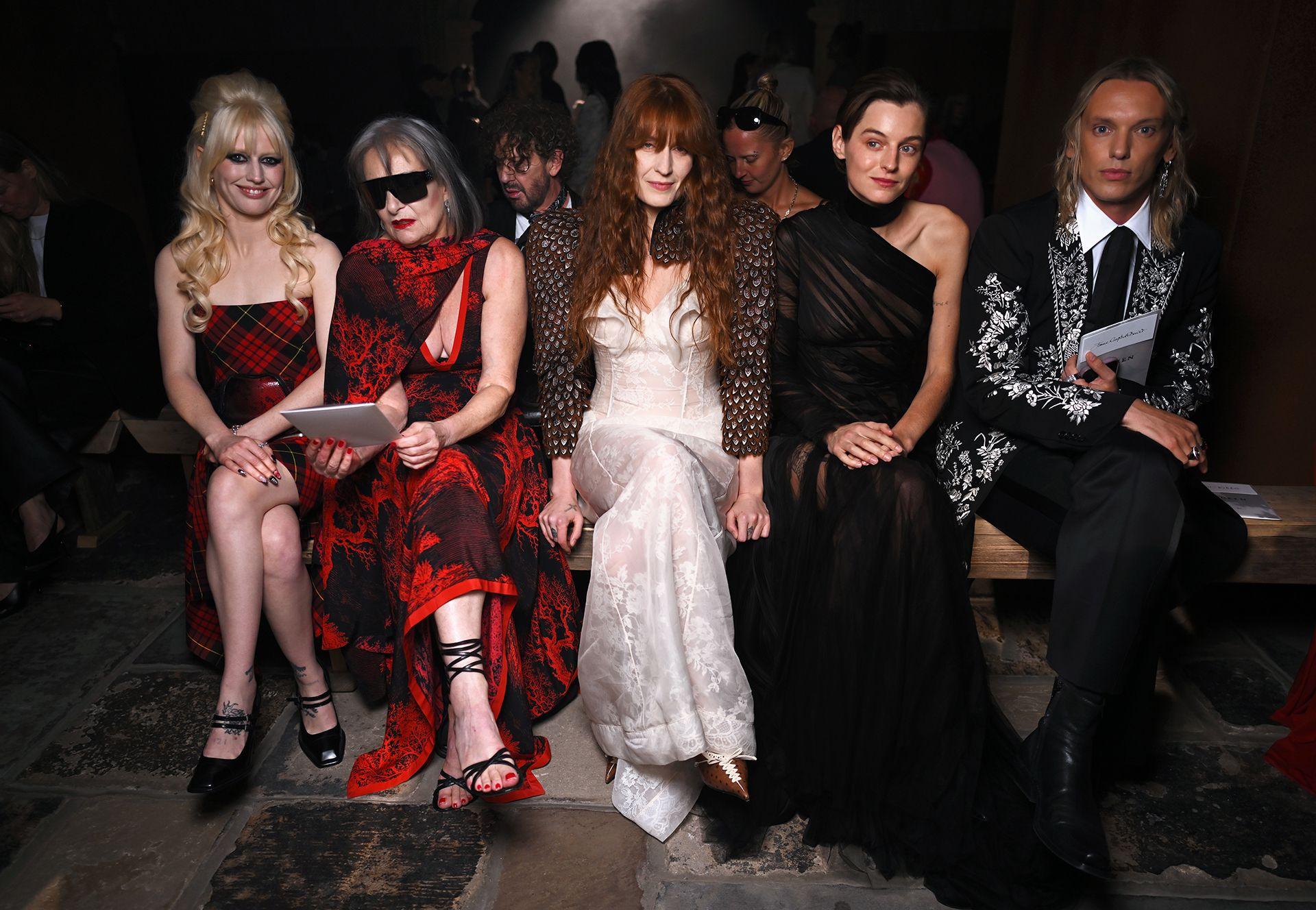 Amy Taylor of Amyl & The Sniffers, Siouxsie Sioux, Florence Welch, Emma Corrin and Jamie Campbell Bower attend the McQueen Spring Summer 2027 Show during London Fashion Week September 2026 on September 20, 2026 in London, England. 