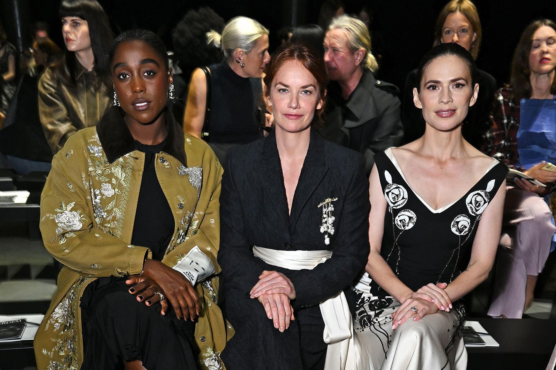 Lashana Lynch, Ruth Wilson and Hayley Atwell attend the ERDEM SS27 front row during London Fashion Week September 2026 at The Roundhouse on September 20, 2026 in London, England. (